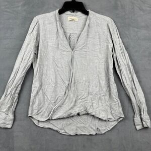 Cloth & Stone Gray V-Neck Wrap‎ Style Button Front Long Sleeve Blouse Women's M